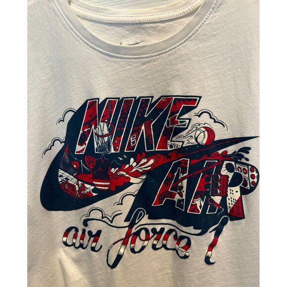 Nike Air Force Tee Shirt Large, Cotton White T-Shirt with Red Blue Graphics - Picture 3 of 5